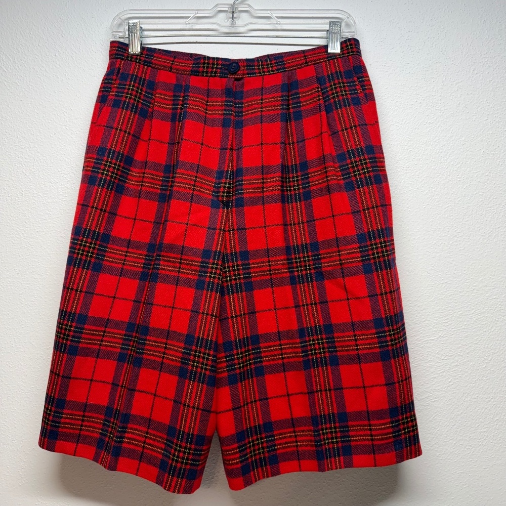 Pendleton Tartan Plaid Pleated Wool Slash Pocket 90s Red Dress Shorts Size 14‎